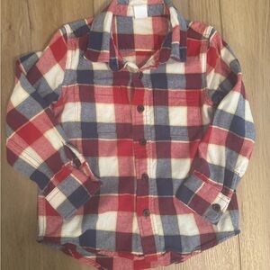 GAP Kids Plaid Flannel Button Down Shirt - Red, Blue, and White